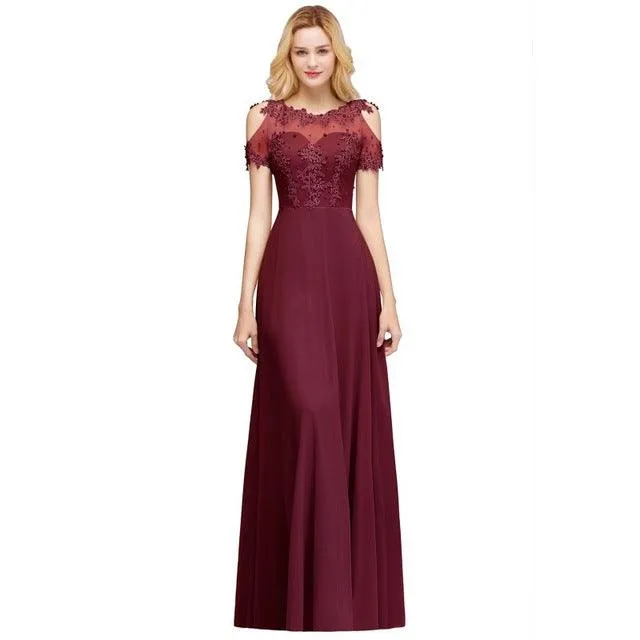 Scoop Neck Applique Wedding Party Dress