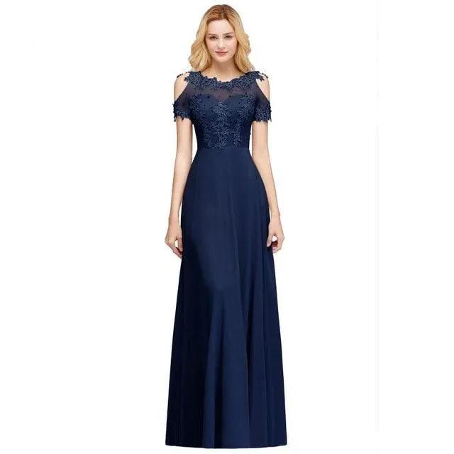 Scoop Neck Applique Wedding Party Dress