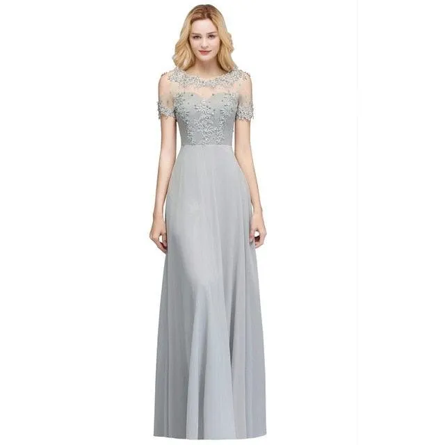 Scoop Neck Applique Wedding Party Dress