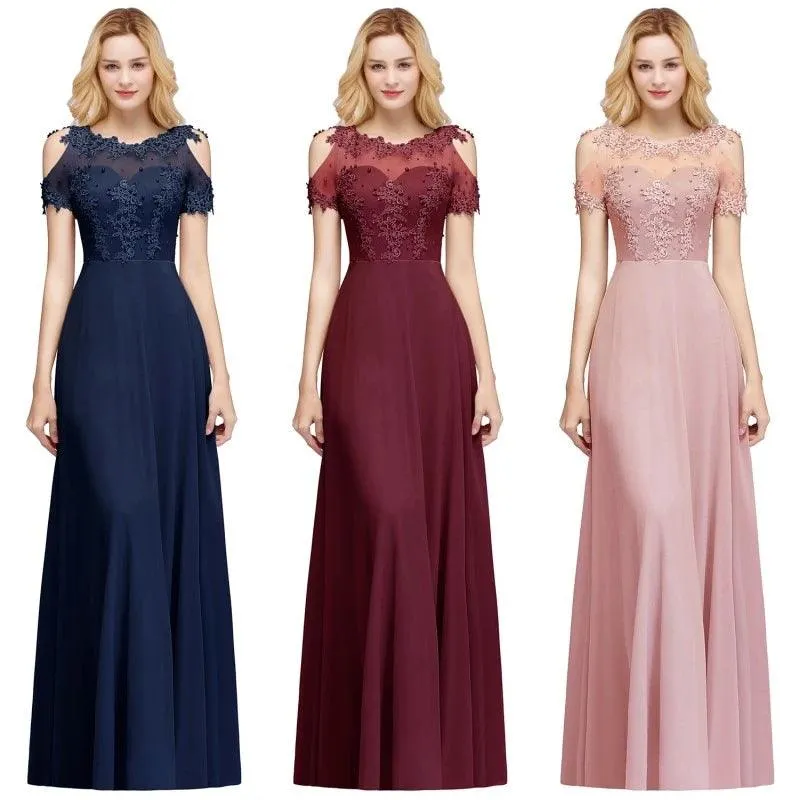 Scoop Neck Applique Wedding Party Dress
