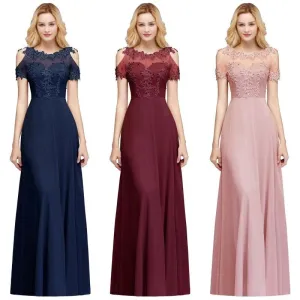 Scoop Neck Applique Wedding Party Dress