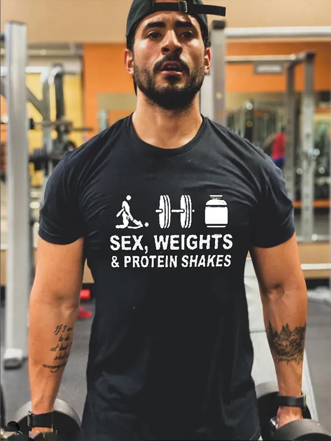 Sex, Weights & Protein Shakes Printed Men's T-shirt