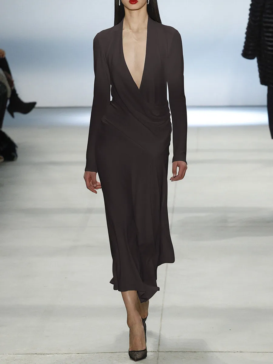Sexy Solid Color V-neck Maxi Dress