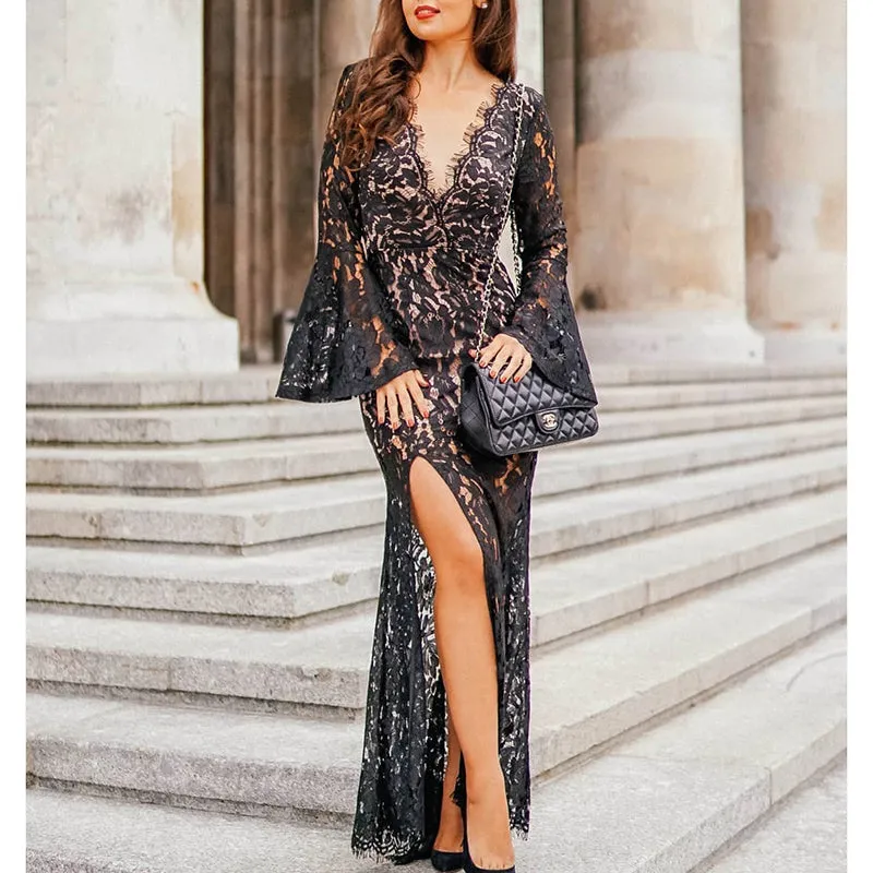 Sexy V-neck Halter Bat Sleeve Dress Maxi Dress