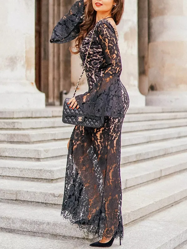 Sexy V-neck Halter Bat Sleeve Dress Maxi Dress