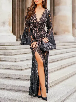 Sexy V-neck Halter Bat Sleeve Dress Maxi Dress