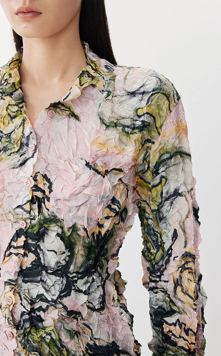 Shirt / JNBY Floral Print Ruched Fitted Shirt