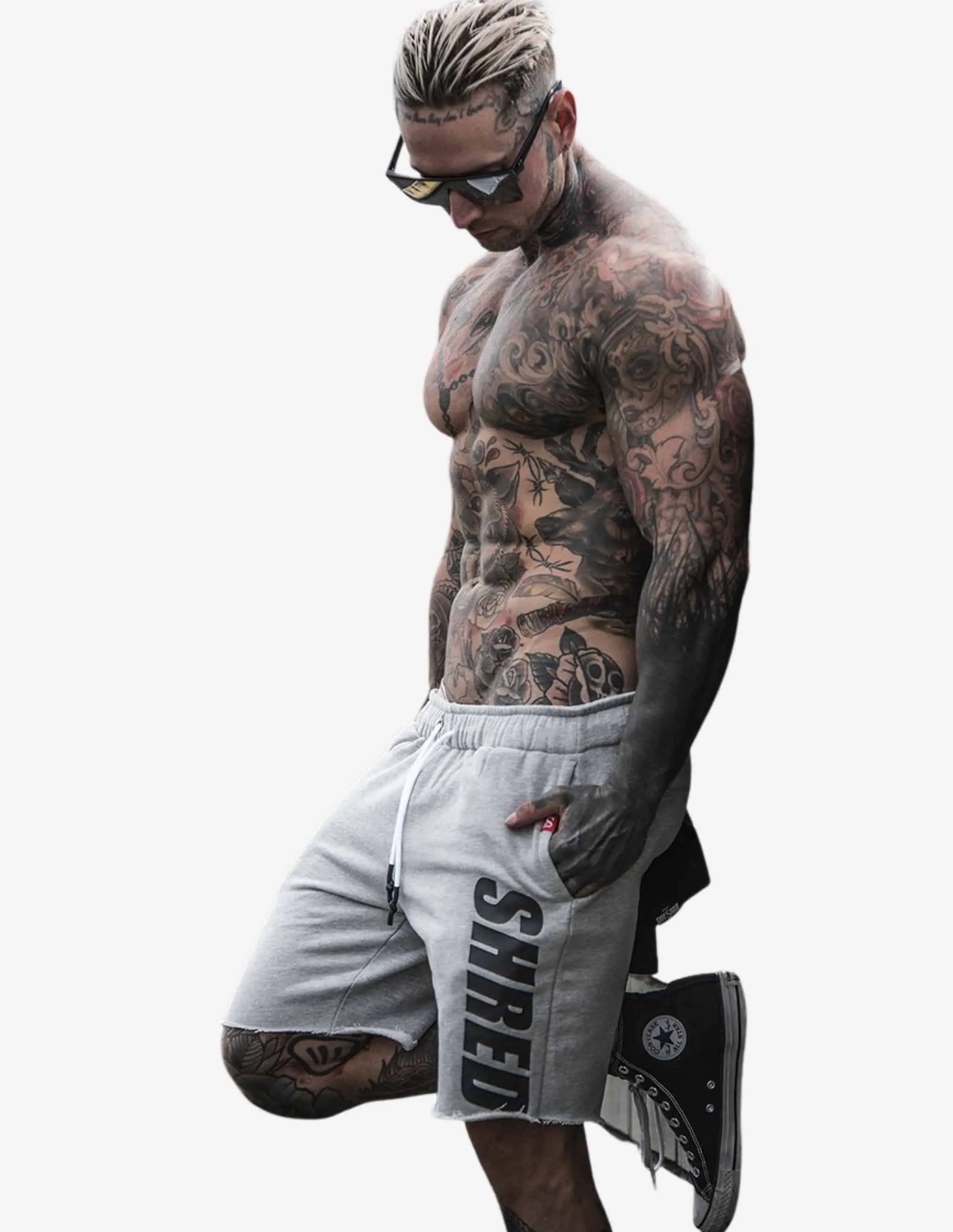 SHREDDED - Raw Fleece Shorts - Grey