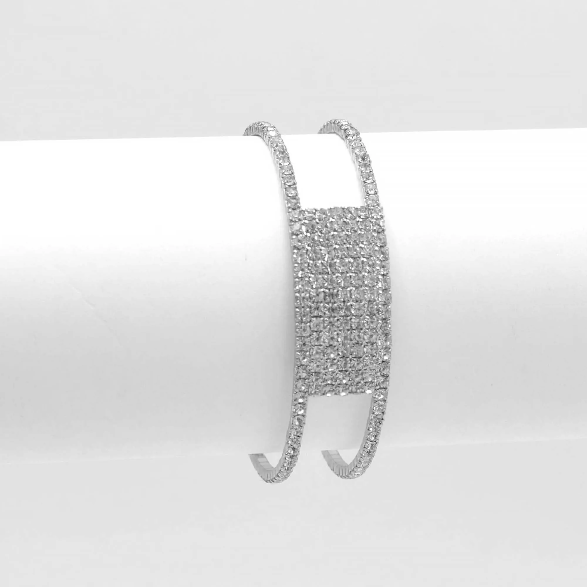 SILVER RHINESTONE CRYSTAL COIL MEMORY WIRE BRACELET #83769CR-S