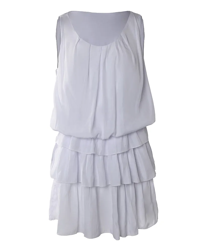 Sleeveless Layered Ruffle Hem Casual Dress