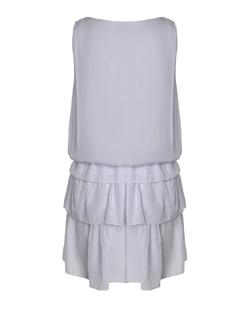 Sleeveless Layered Ruffle Hem Casual Dress