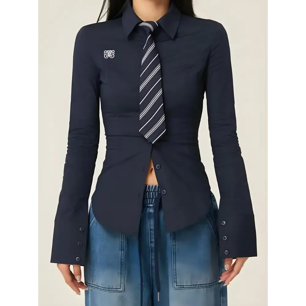 Slim Fit Shirt with Stylish Tie for a Chic Y2K Look