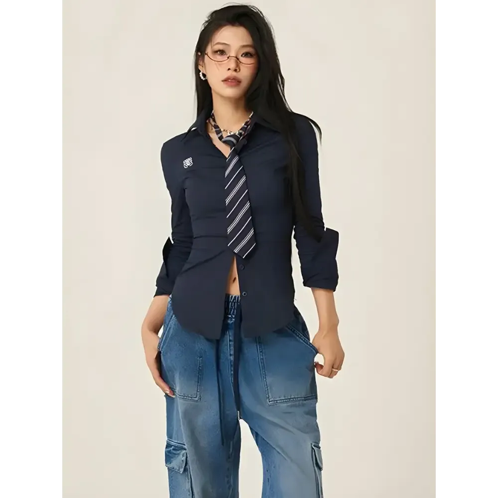 Slim Fit Shirt with Stylish Tie for a Chic Y2K Look