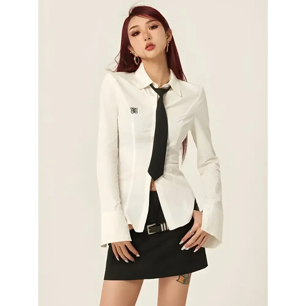 Slim Fit Shirt with Stylish Tie for a Chic Y2K Look