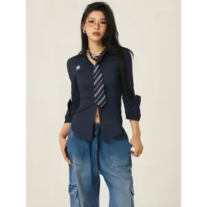 Slim Fit Shirt with Stylish Tie for a Chic Y2K Look