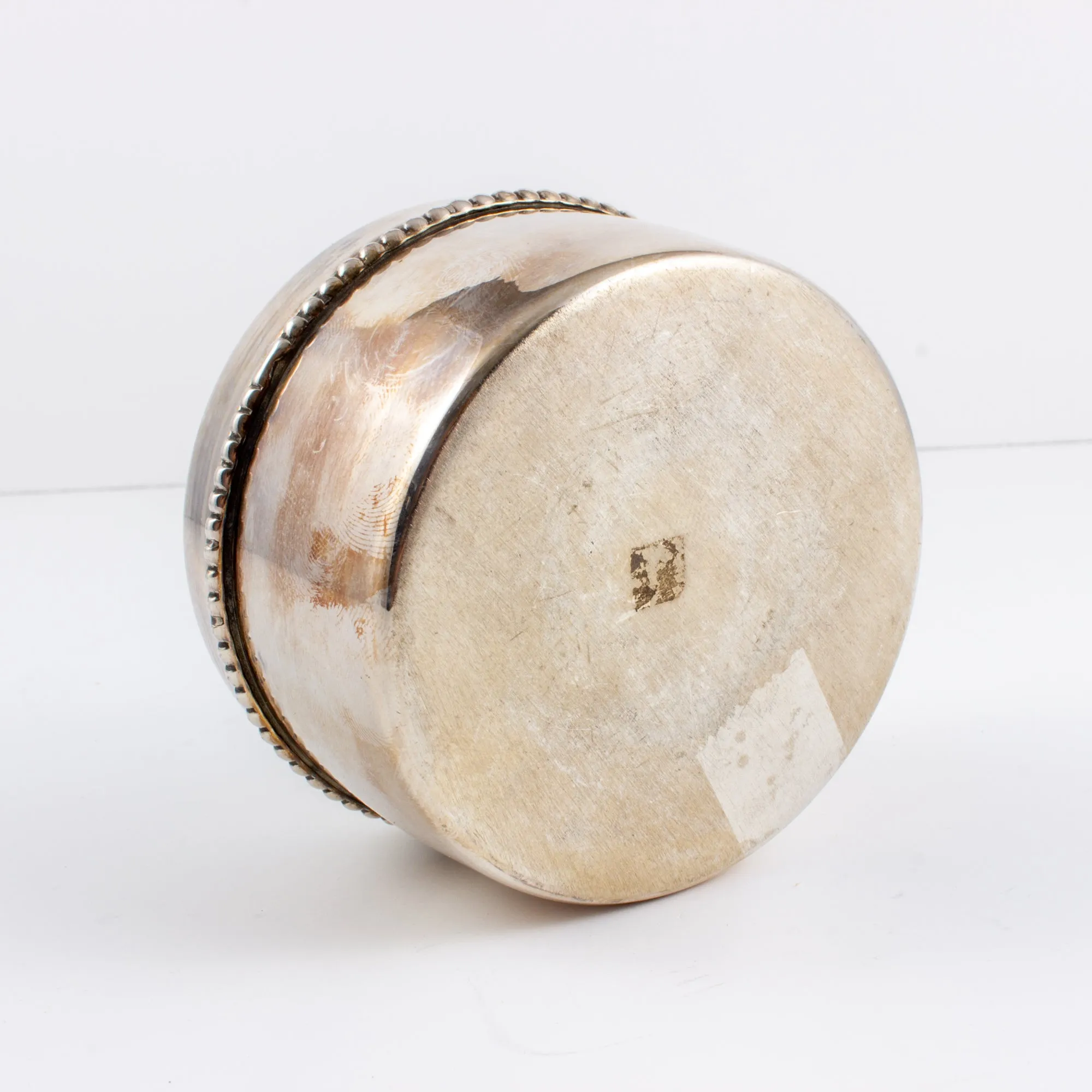 Small Vintage Round Silver Plate Beaded Edge Box found in France