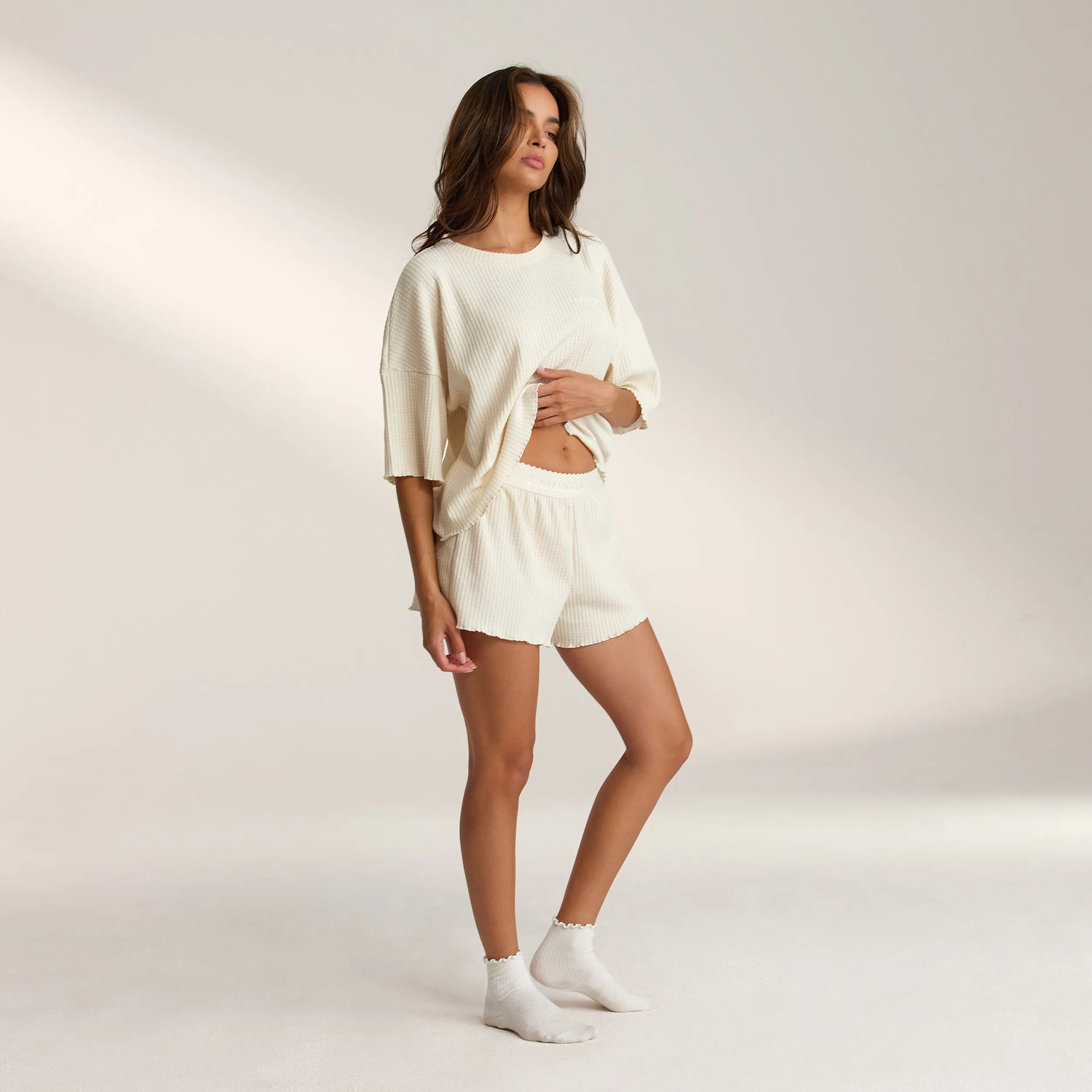 Soft Waffle Pyjama-Shorts - Crèmefarbe