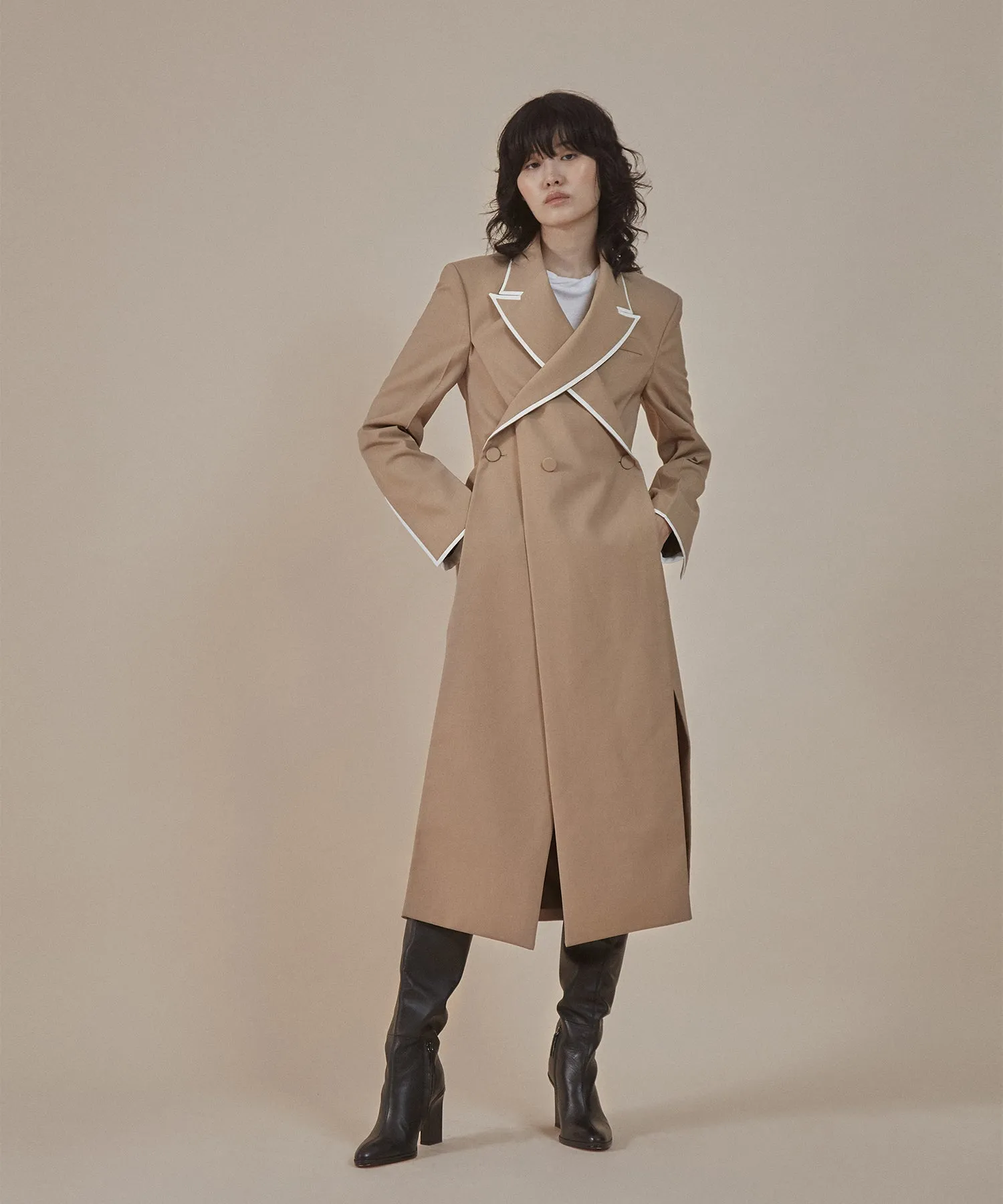[SOLD-OUT] Overlapped lapel collar tailored coat