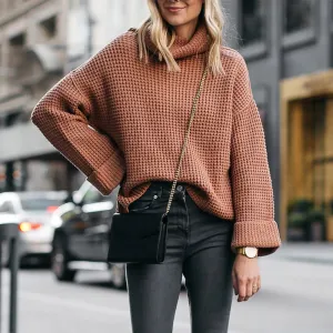 Solid Color High Collar Loose Women's Sweater