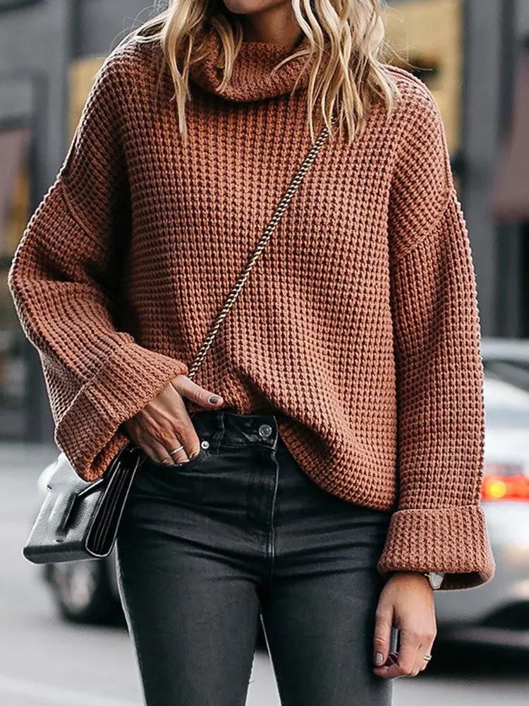 Solid Color High Collar Loose Women's Sweater