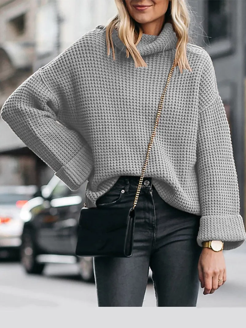 Solid Color High Collar Loose Women's Sweater