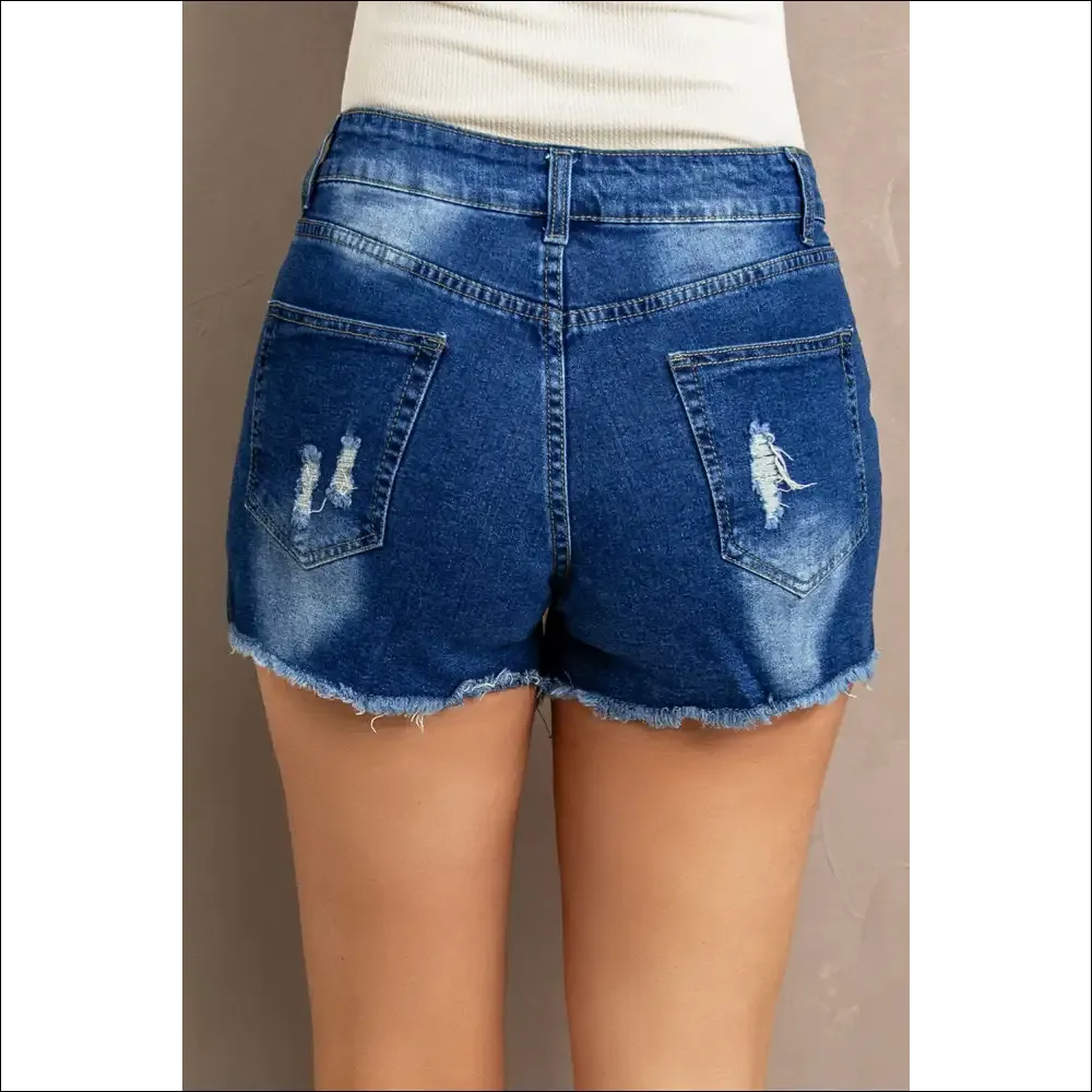 Spliced Lace Distressed Denim Shorts