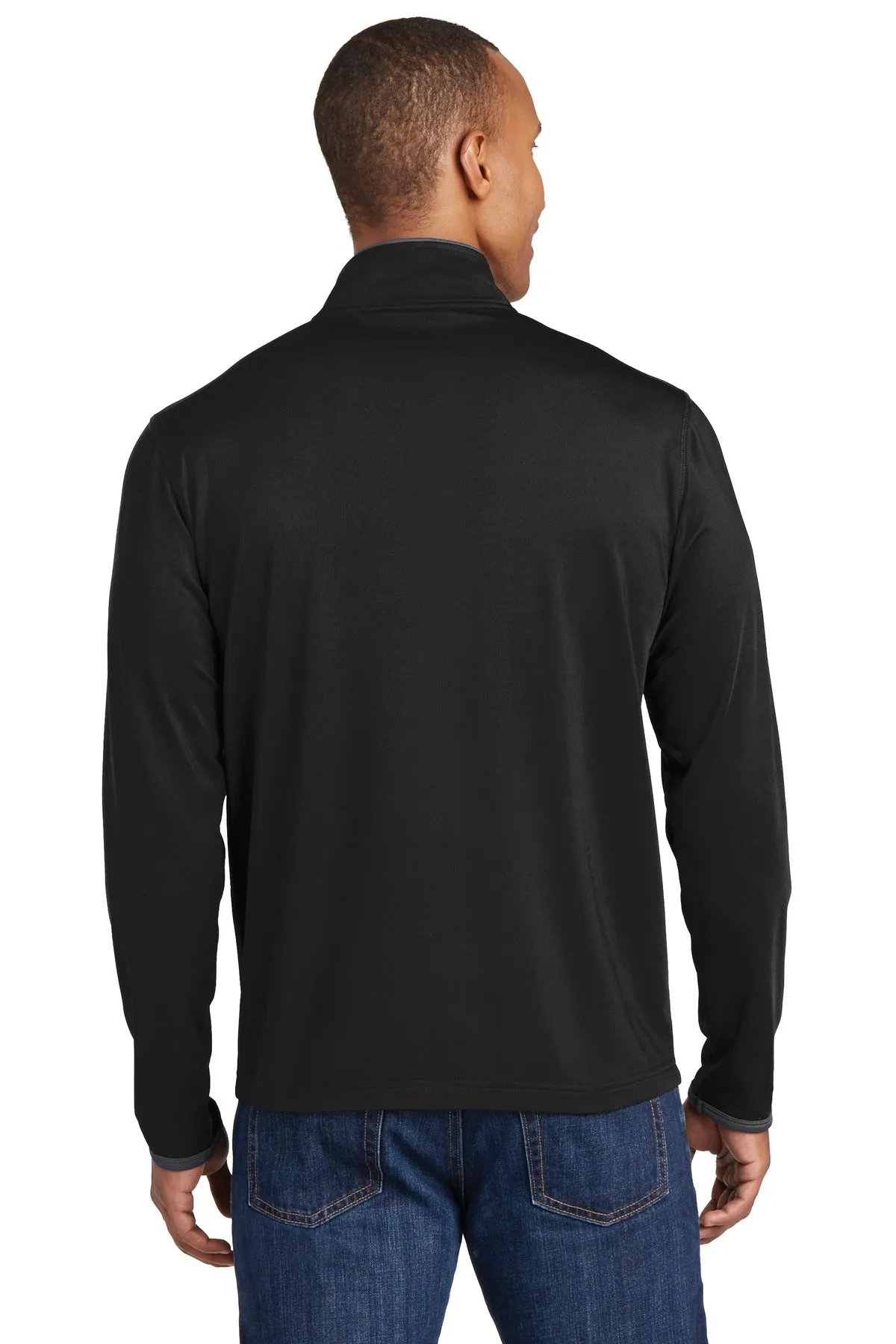 Sport-Tek Sport-Wick Stretch Contrast Full-Zip Jacket.  ST853 Black/ Charcoal Grey