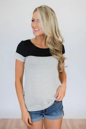 Spring Fever Short Sleeve Striped Top - Black