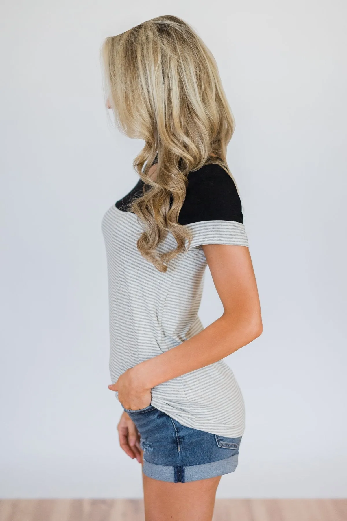 Spring Fever Short Sleeve Striped Top - Black