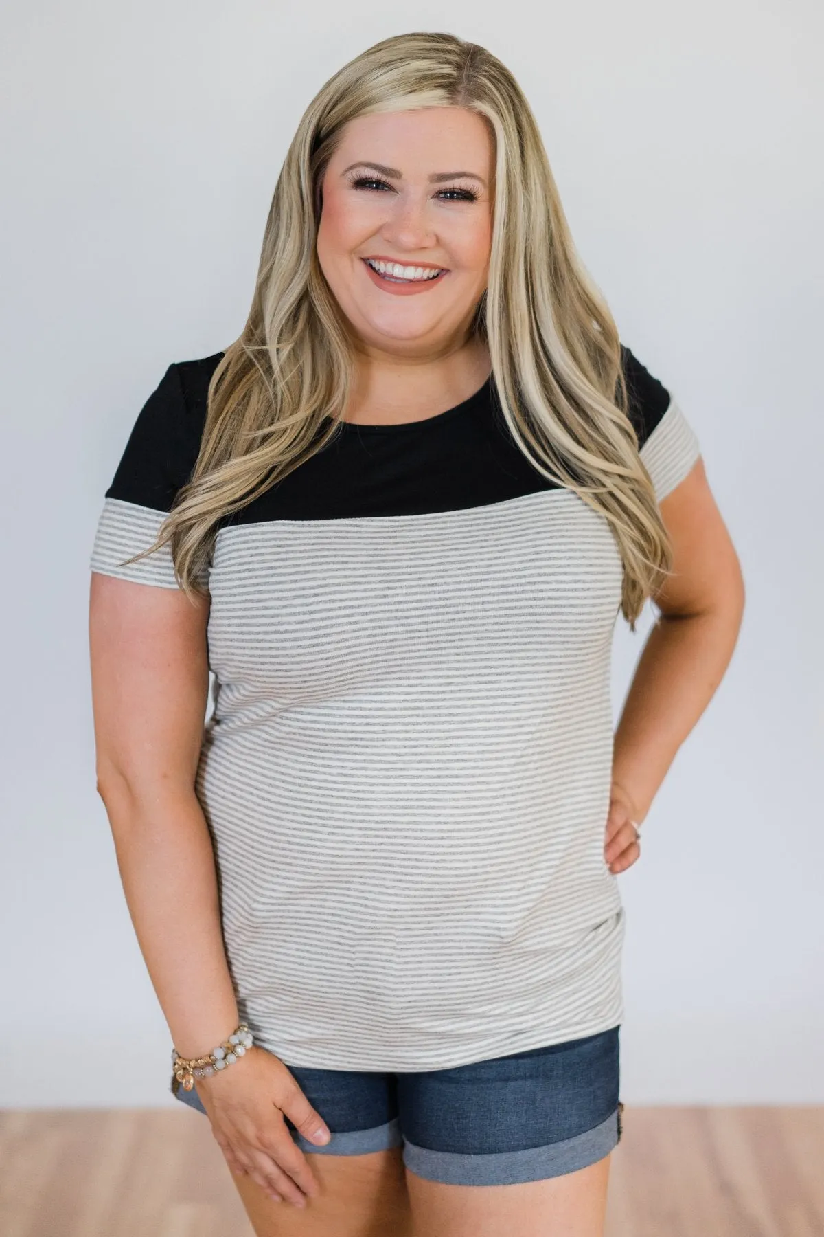 Spring Fever Short Sleeve Striped Top - Black