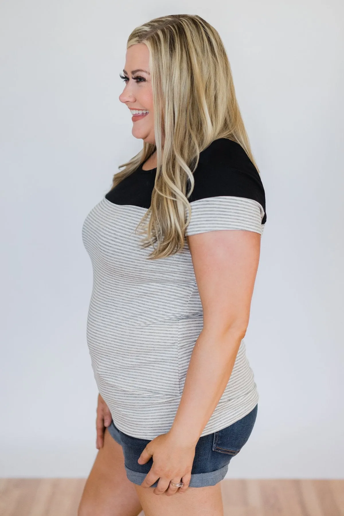 Spring Fever Short Sleeve Striped Top - Black