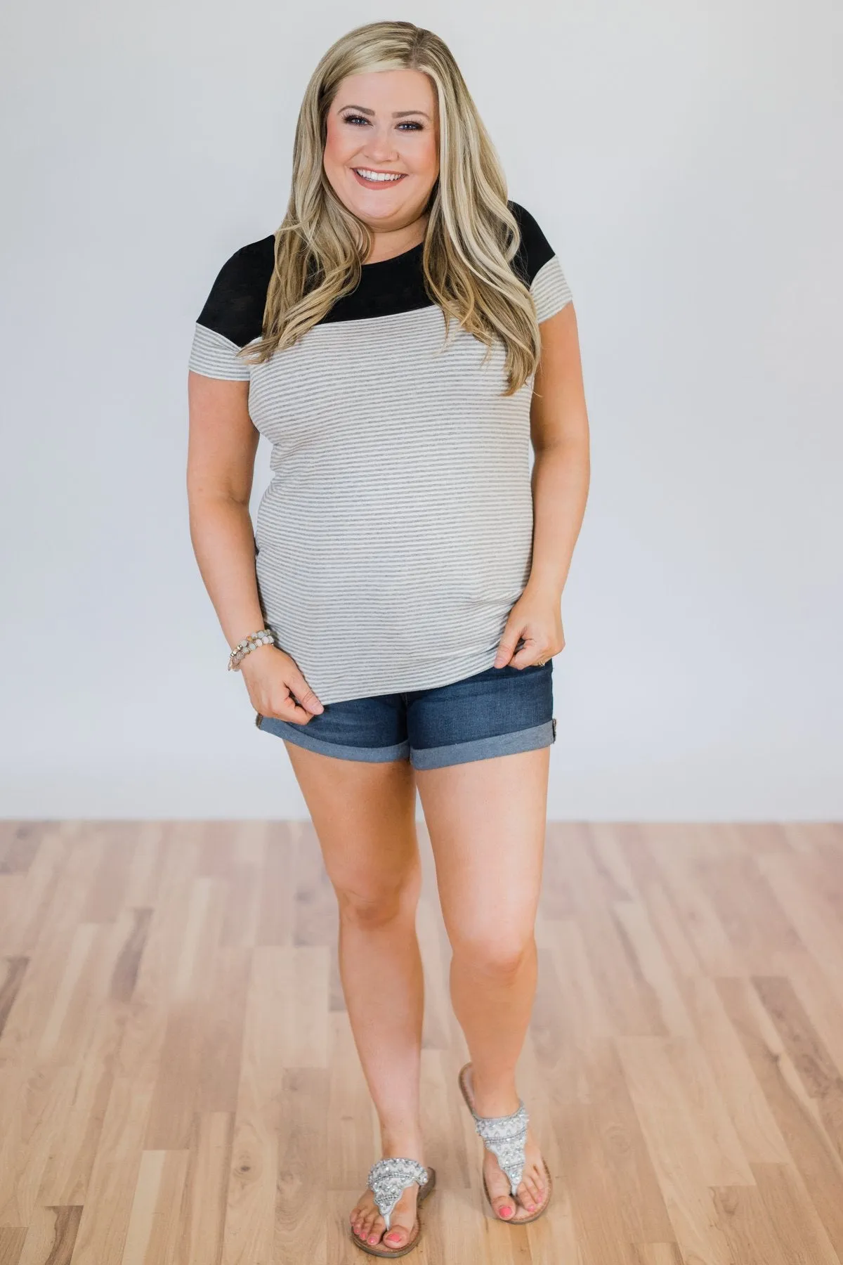 Spring Fever Short Sleeve Striped Top - Black