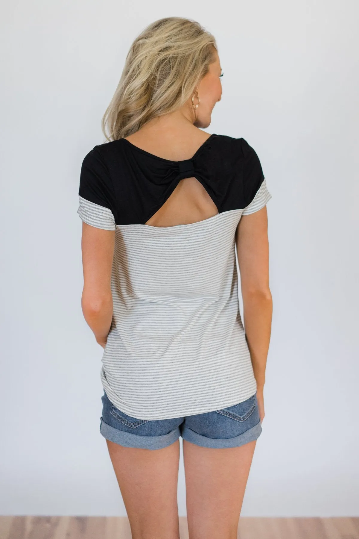 Spring Fever Short Sleeve Striped Top - Black