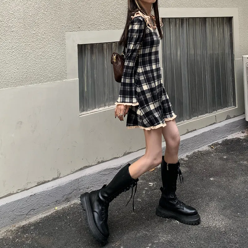 Spring Plaid Lolita Dress Women Elegant Japanese Kawaii Paty Mini Dress Female Casual High Street Korean Dress Women  New