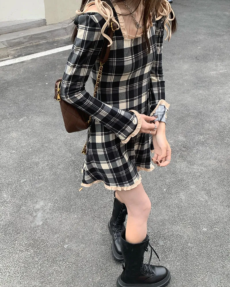 Spring Plaid Lolita Dress Women Elegant Japanese Kawaii Paty Mini Dress Female Casual High Street Korean Dress Women  New