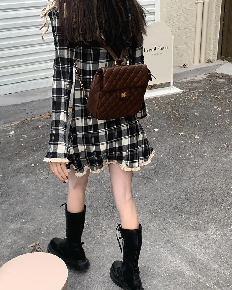 Spring Plaid Lolita Dress Women Elegant Japanese Kawaii Paty Mini Dress Female Casual High Street Korean Dress Women  New