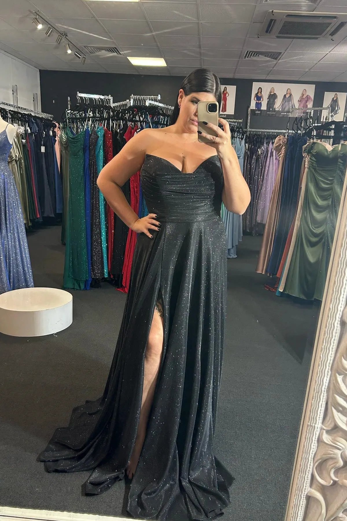 Strapless Black Long Formal Dress with Slit