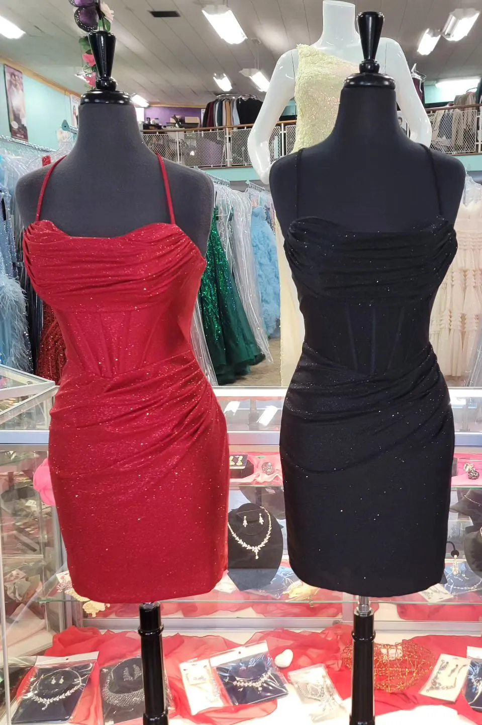 Straps Cowl Neck Red Tight Mini Dress