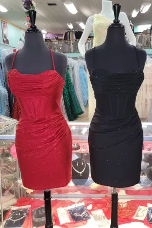 Straps Cowl Neck Red Tight Mini Dress