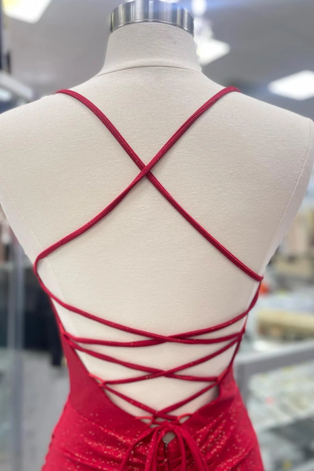 Straps Cowl Neck Red Tight Mini Dress
