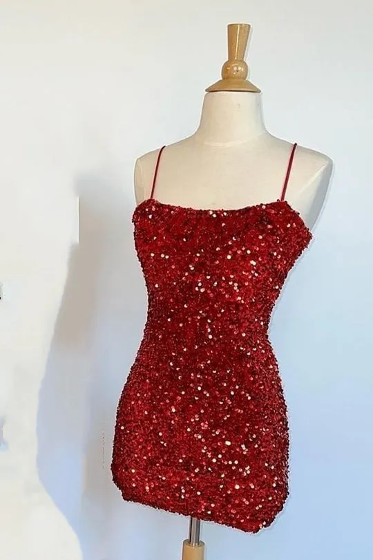 Straps Hot Pink Sequin Bodycon Mini Homecoming Dress