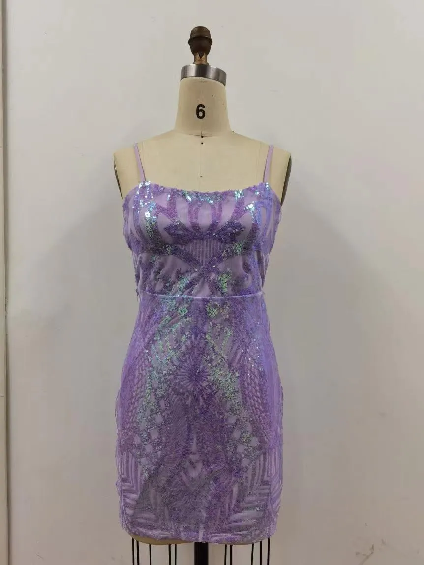 Straps Lavender Sequin Bodycon Mini Dress