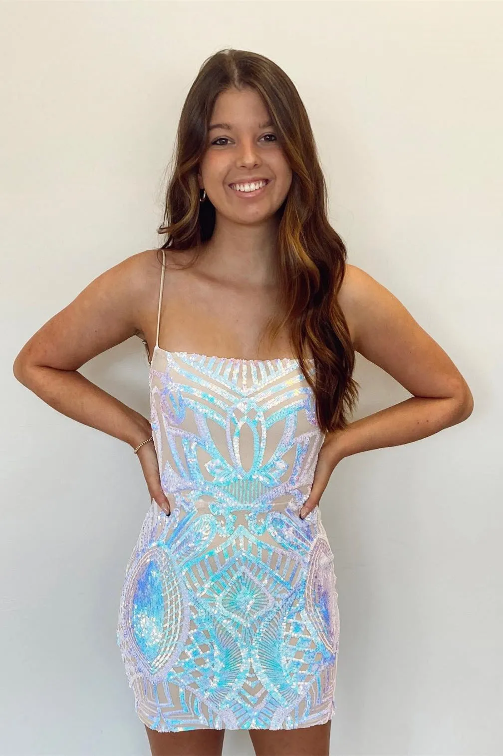 Straps Lavender Sequin Bodycon Mini Dress