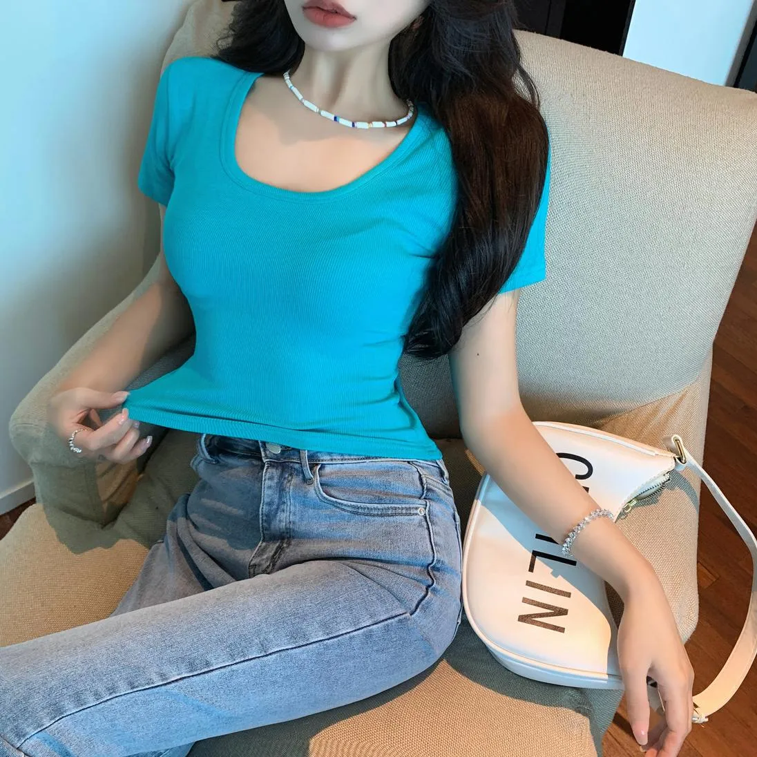 Stylish Solid Color Ultra Cropped T-Shirt for Women