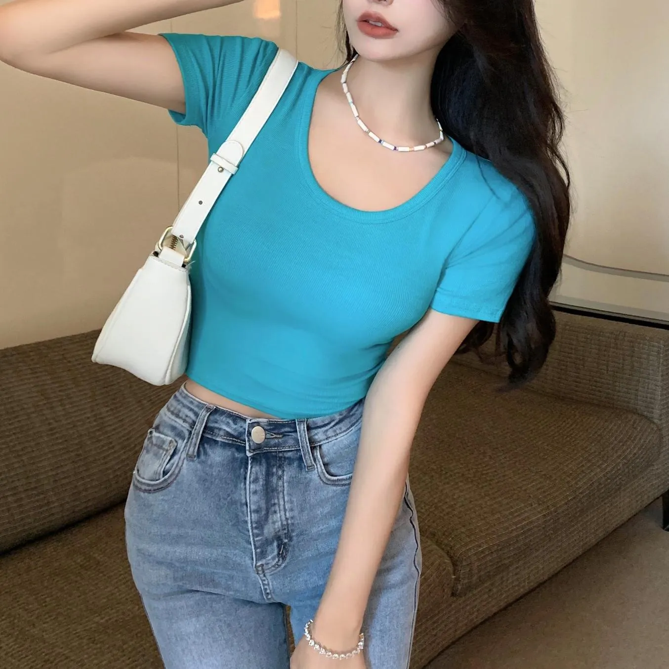Stylish Solid Color Ultra Cropped T-Shirt for Women