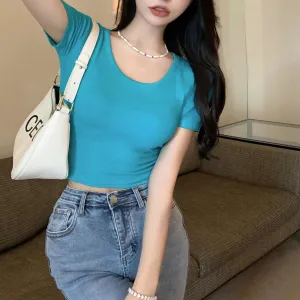 Stylish Solid Color Ultra Cropped T-Shirt for Women