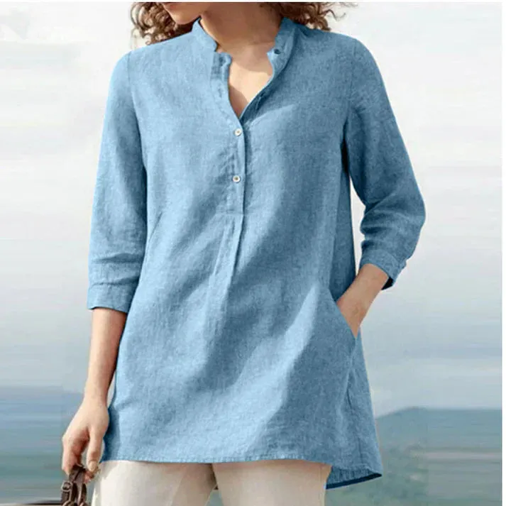 Stylish V-neck linen shirt