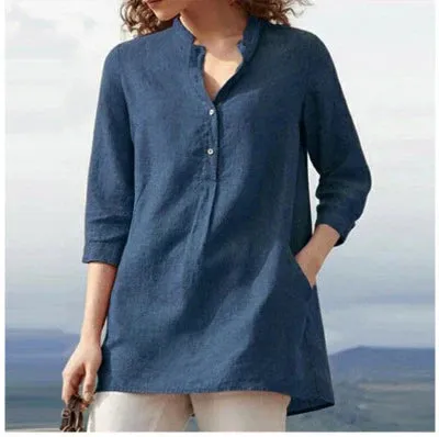 Stylish V-neck linen shirt