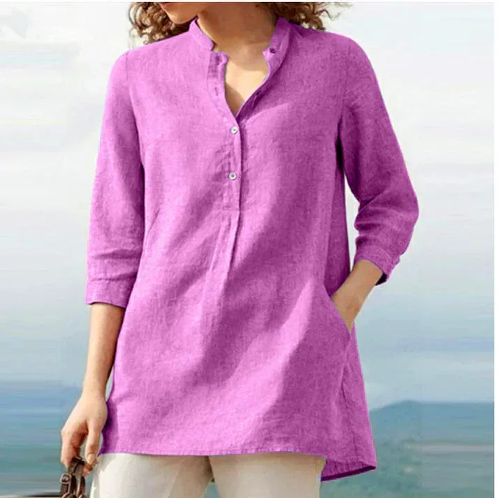 Stylish V-neck linen shirt