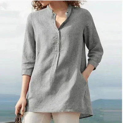 Stylish V-neck linen shirt